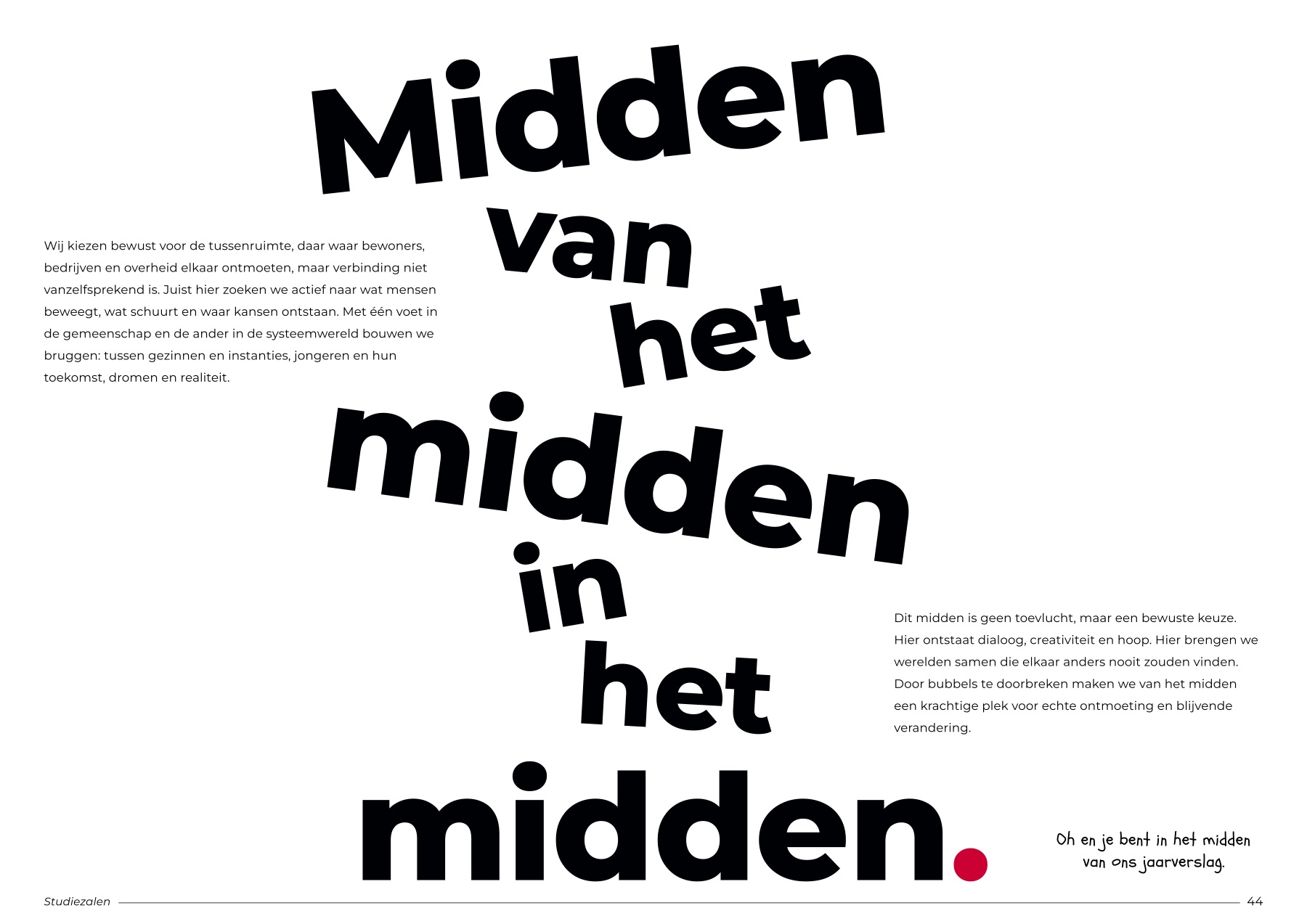 Spread ‘Midden van het midden in het midden.’ als typografisch beeld