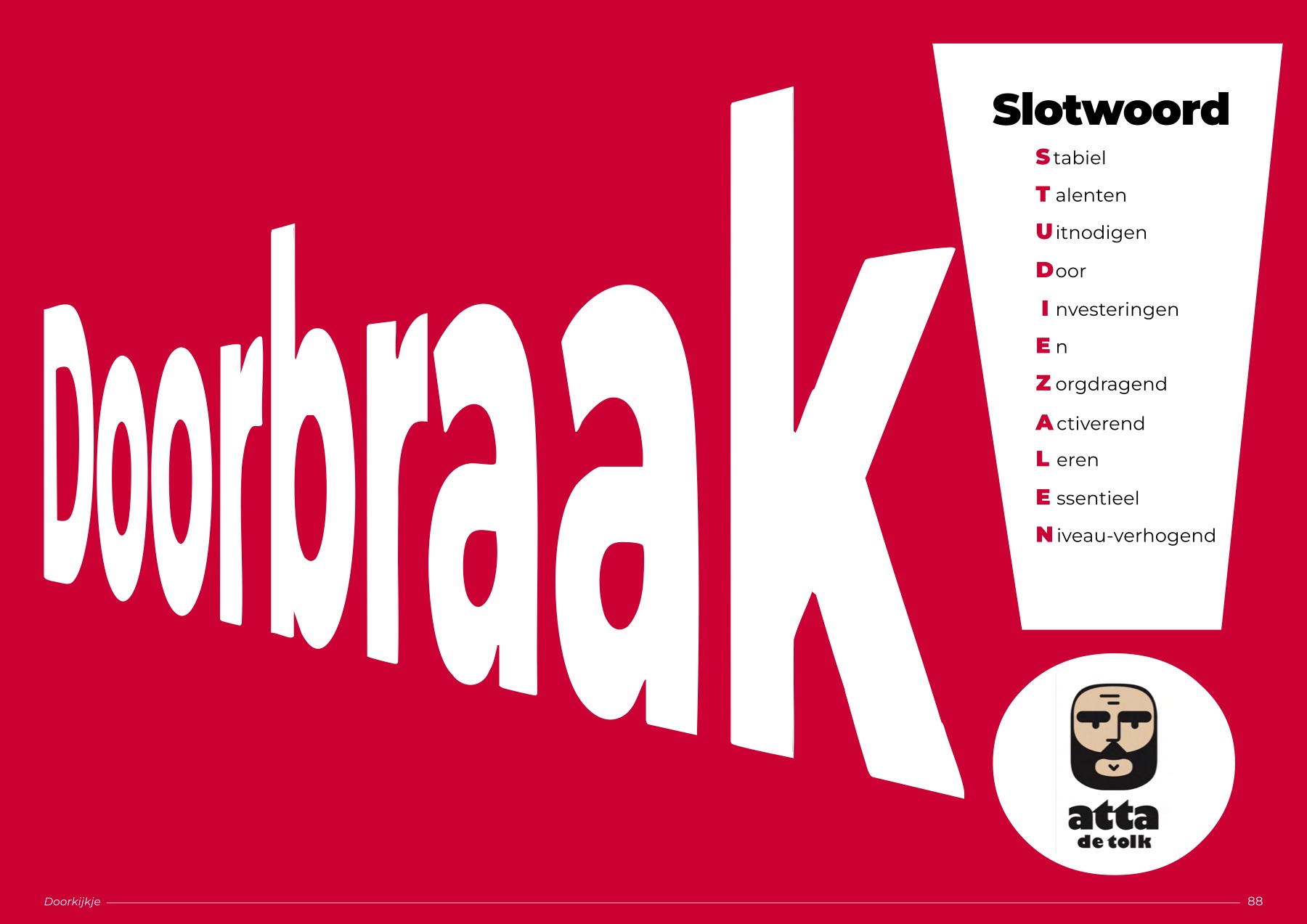 Spread ‘Doorbraak!’ in grote rode letters, met het slotwoord