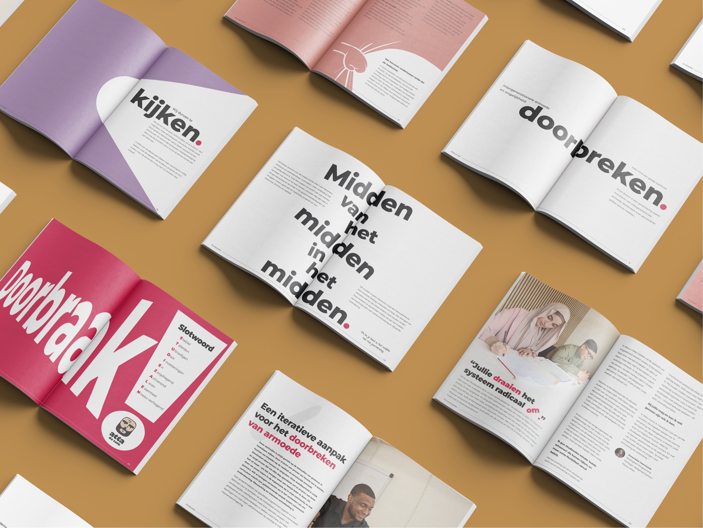 Het jaarverslag van Studiezalen: opengeslagen spreads naast elkaar